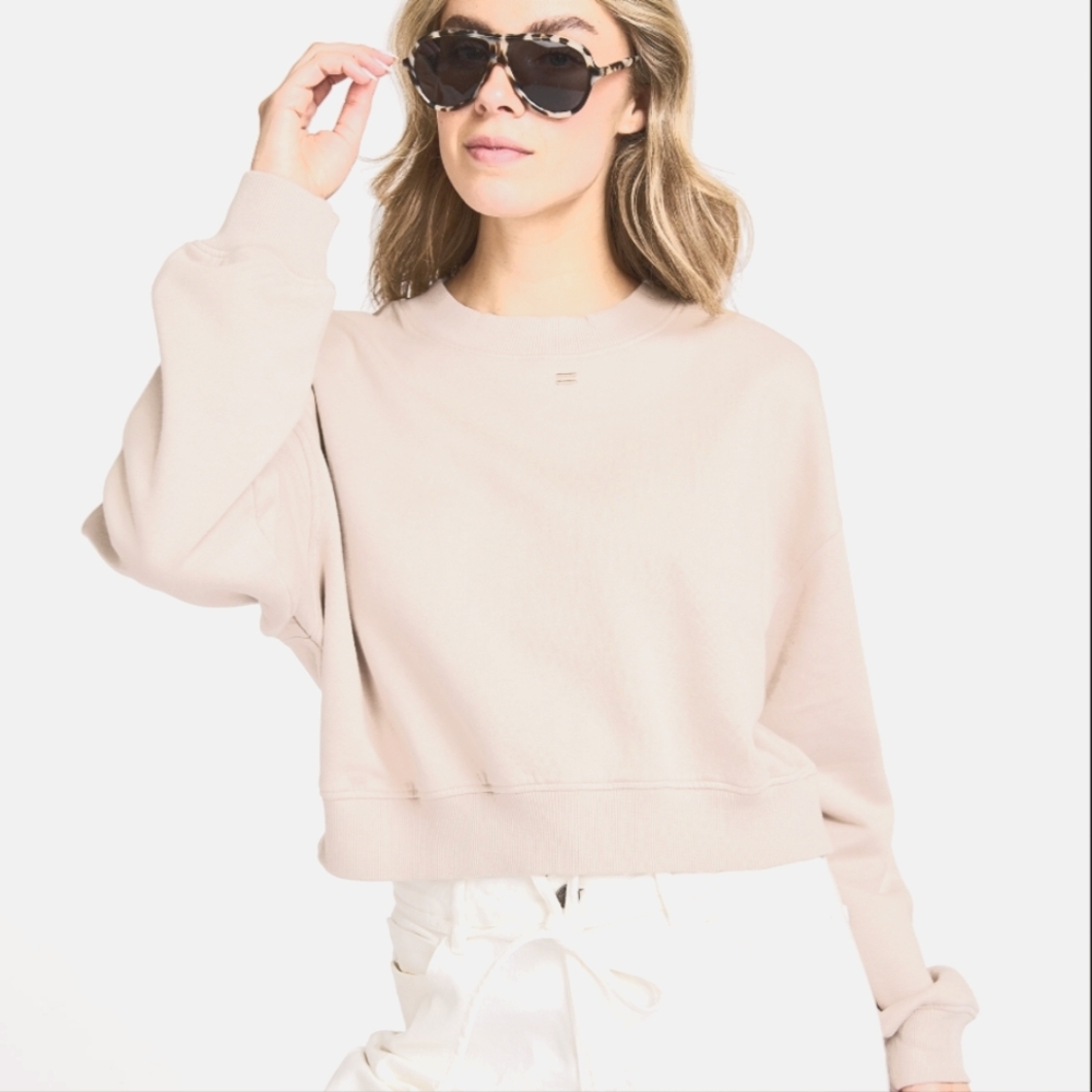 Lou & Grey Women's Cozy Oversized Cropped Sweater Beige/Cream Size S